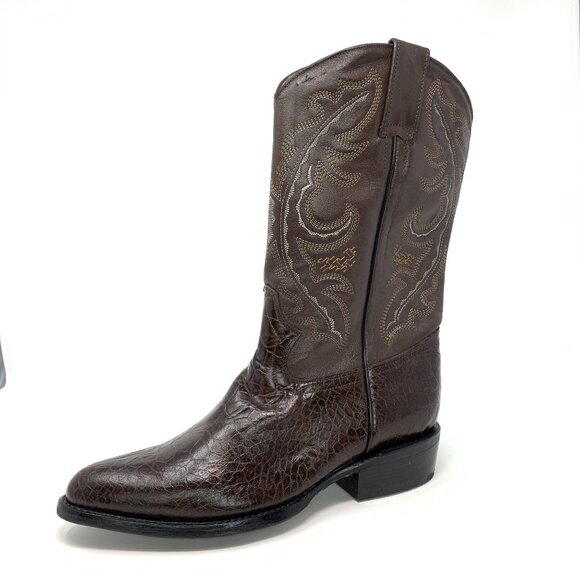 Darios Boots Size 27 Brown Leather Western Cowboy Boots Almond Toe Block Heel - Picture 2 of 10